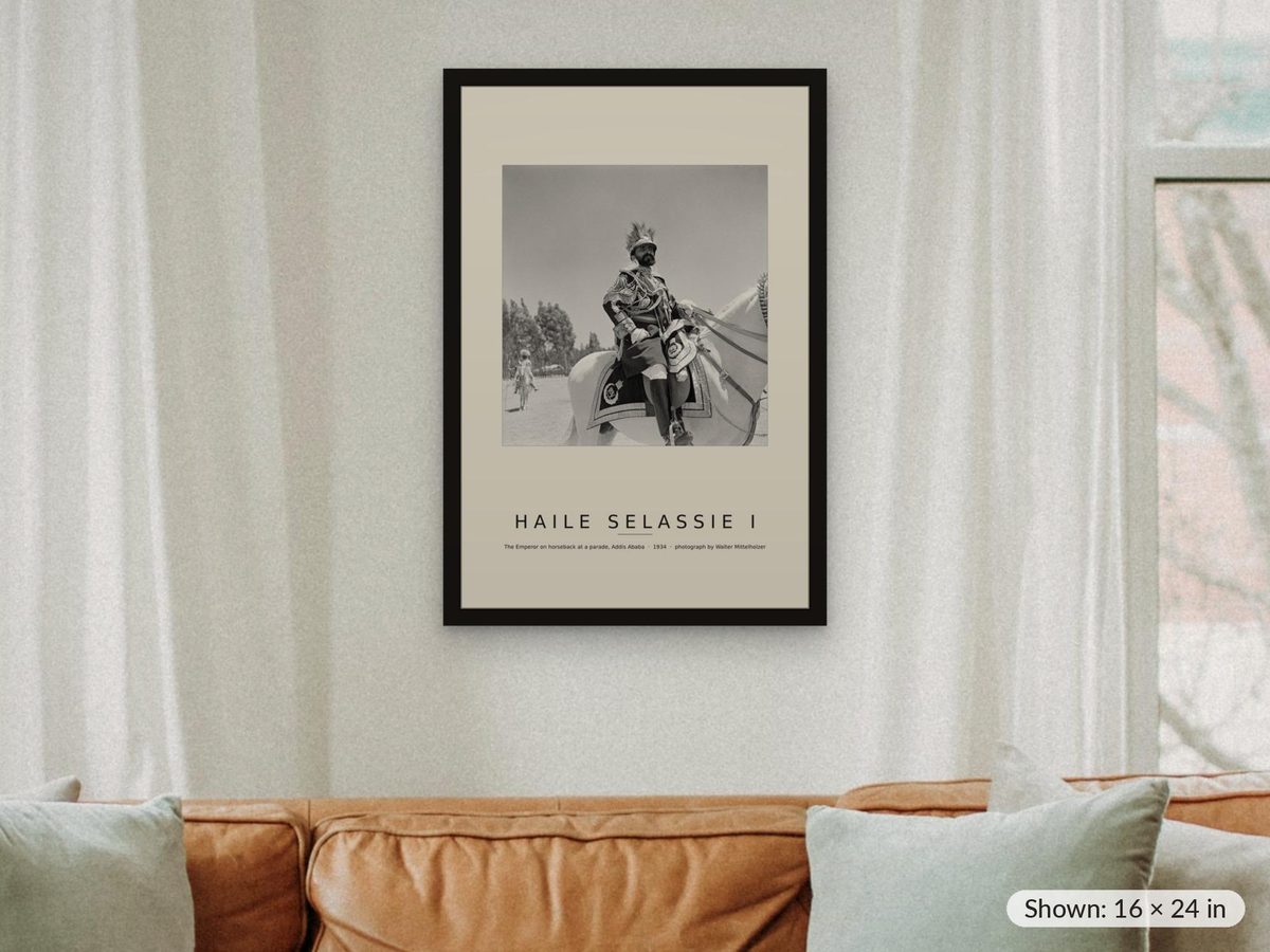 Haile Selassie on Horseback Print, Emperor at Parade 1934 Photograph, Ethiopian Imperial Wall Art, Ethiopia Heritage Gift, Lion of Judah