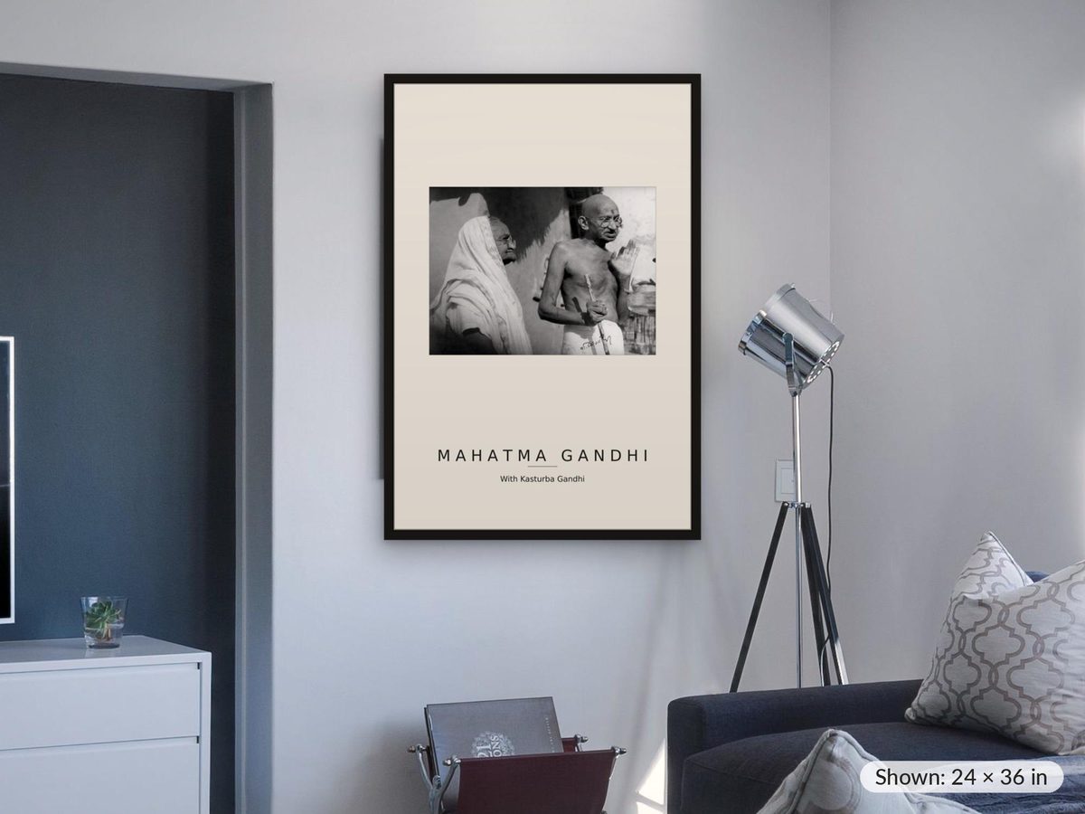 Gandhi and Kasturba Print, Mahatma Gandhi with His Wife Photograph, Indian History Wall Art, Gandhi Poster, India Heritage Gift