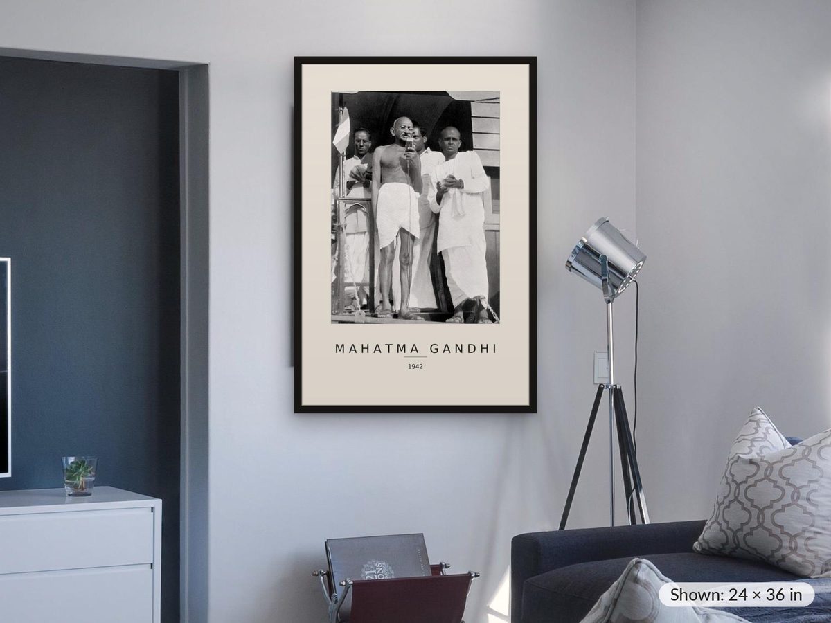 Mahatma Gandhi 1942 Print, Gandhi Standing Portrait Photograph, Indian Independence Wall Art, Gandhi Poster, India Heritage Gift