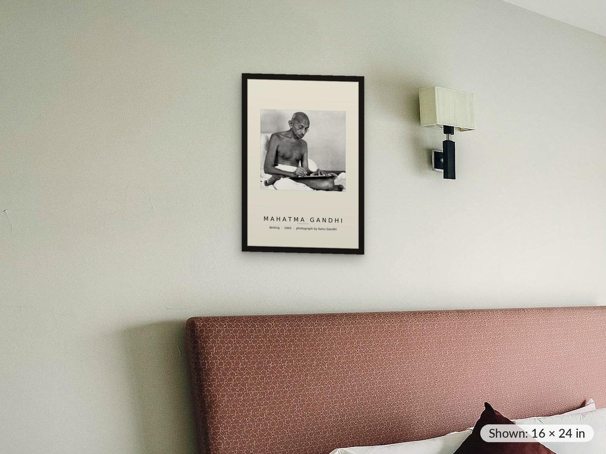 Gandhi Writing Print, Mahatma Gandhi 1942 Photograph by Kanu Gandhi, Indian History Wall Art, Gandhi Poster, Writer Study Gift