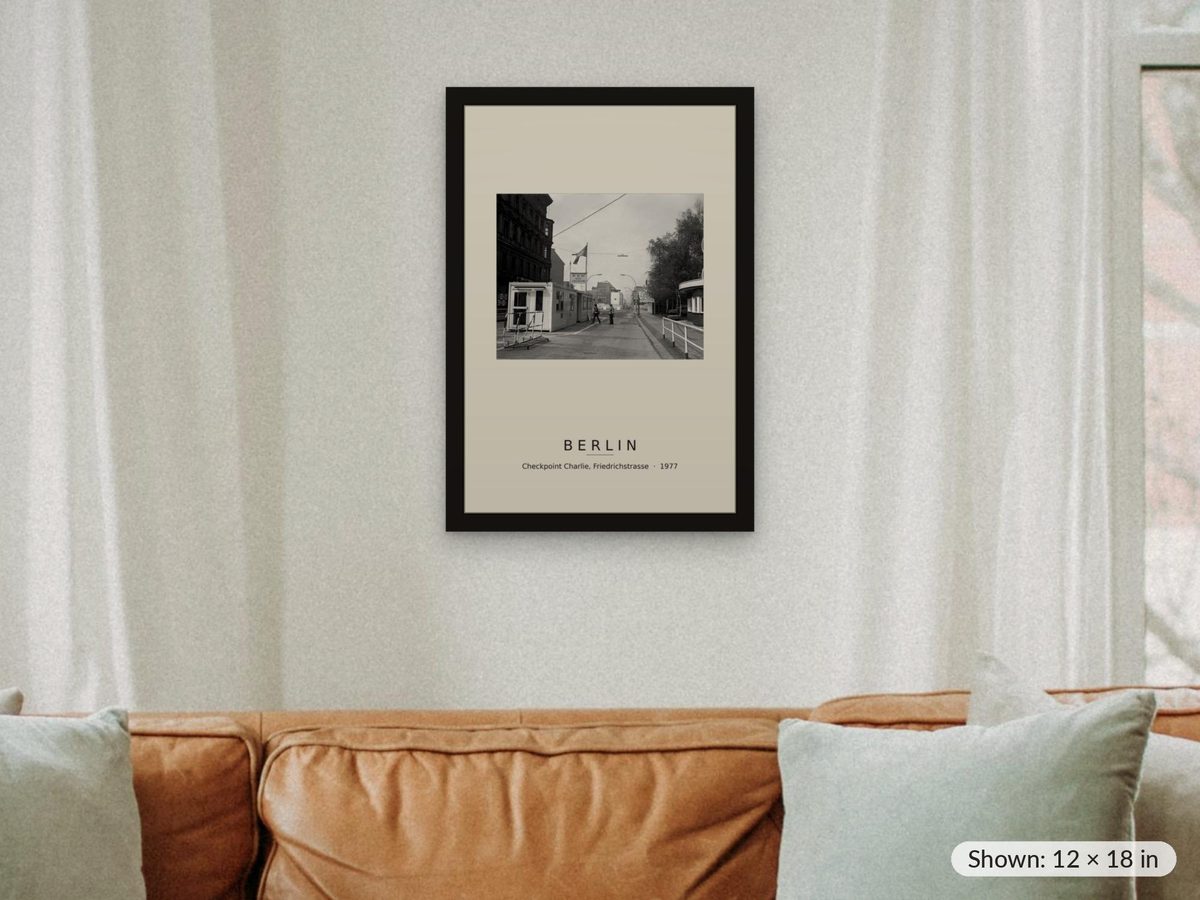Checkpoint Charlie Print, Berlin 1977 Photograph, Cold War Wall Art, Berlin Wall Poster, German History Gift, Black and White Photo