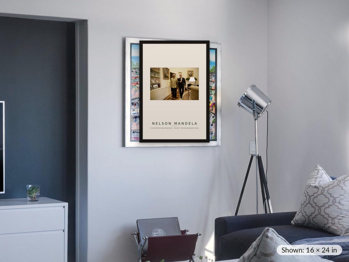 Nelson Mandela Oval Office Print, With President Bush 17 May 2005 Photograph, South Africa History Wall Art, Mandela Poster