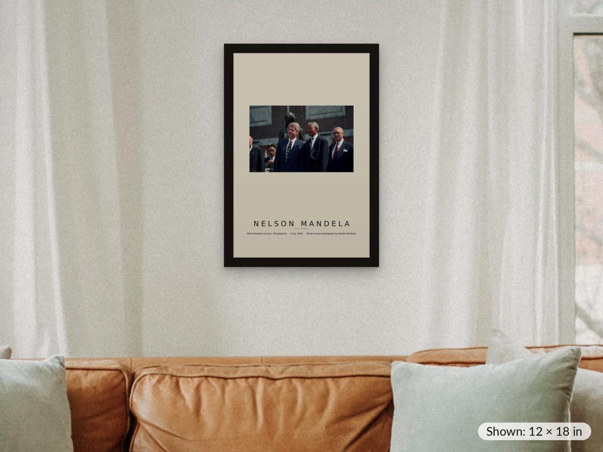 Nelson Mandela 1993 Print, With President Clinton Philadelphia 4 July Photograph, South Africa History Wall Art, Mandela Poster