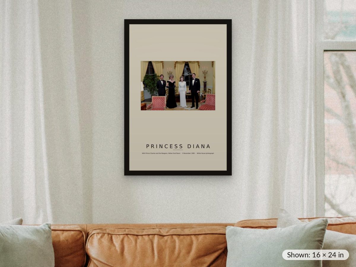 Princess Diana Yellow Oval Room Print, Charles and Diana with the Reagans 1985 Photograph, Royal Wall Art, Diana Poster, Gift