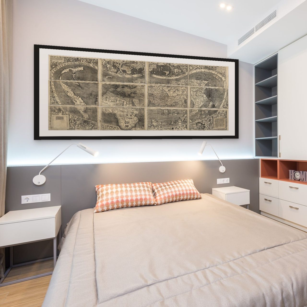 Antique Map Print Set shown framed in a room