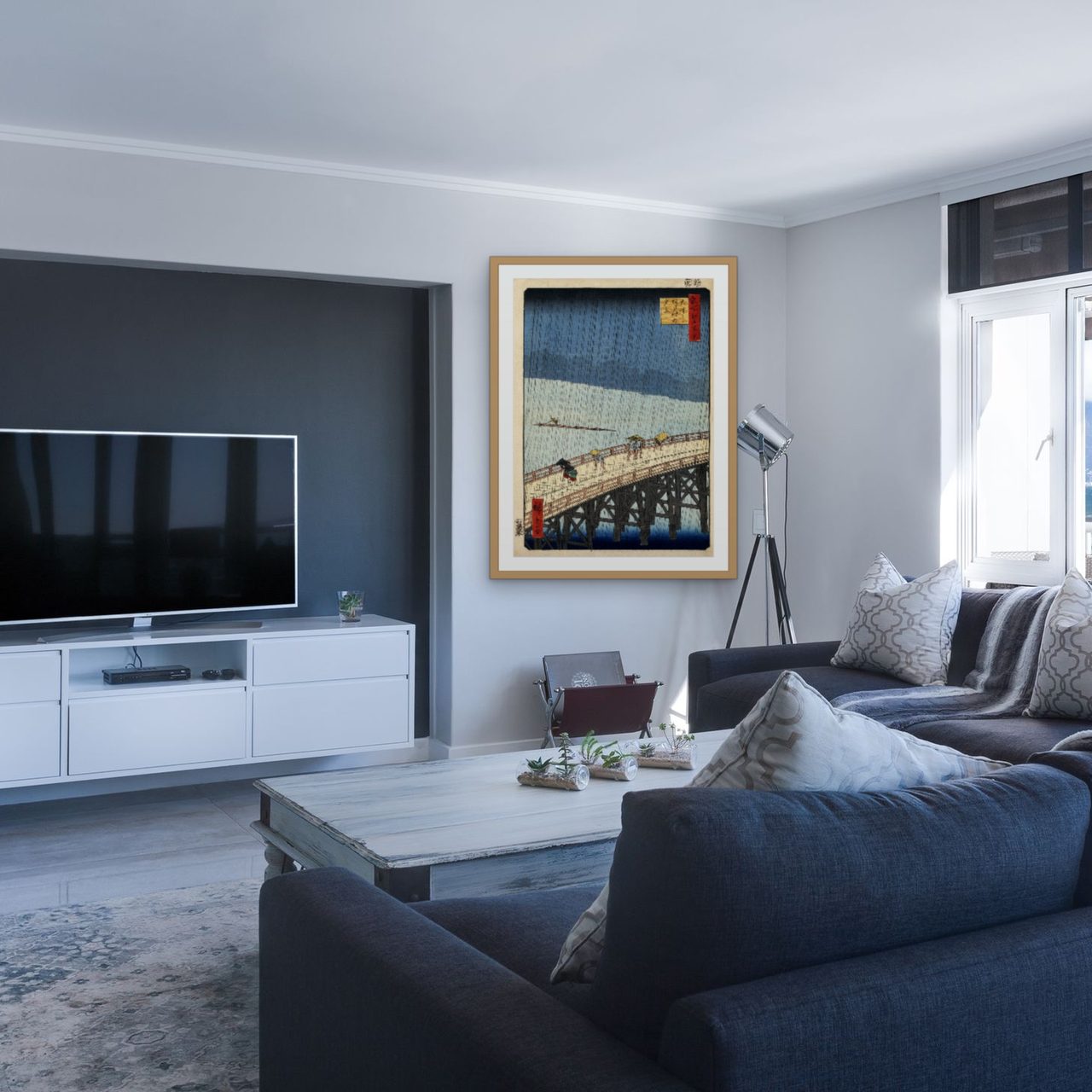 Japanese Woodblock Print Set shown framed in a room