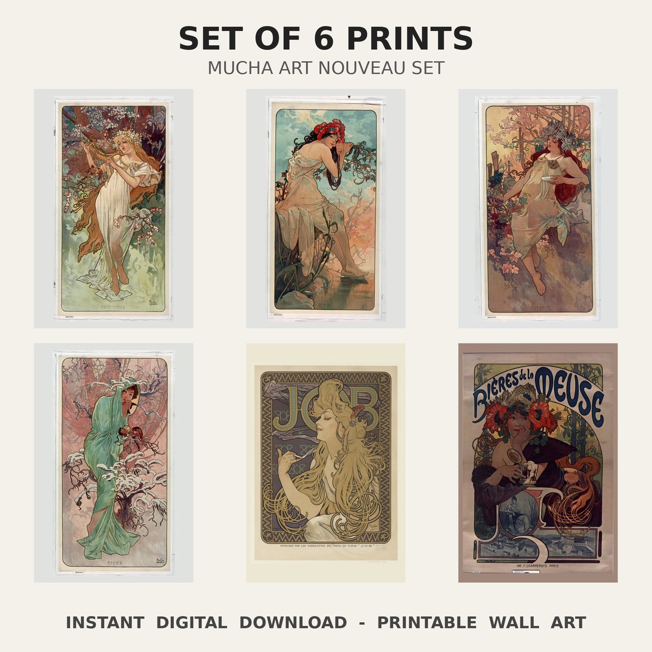 Mucha Art Nouveau Print Set — all 6 prints in the set