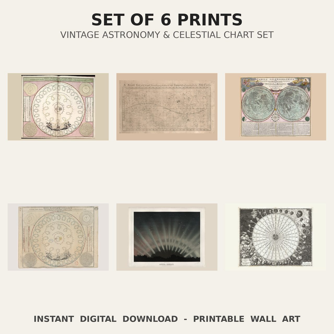 Vintage Astronomy Print Set — all 6 prints in the set